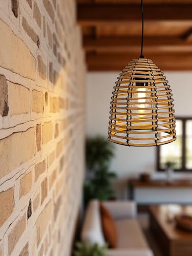 Meinposten LED Hängeleuchte in Rattan Optik...