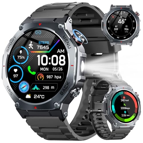 Smartwatch Herren GPS, 1,43'AMOLED Militär...