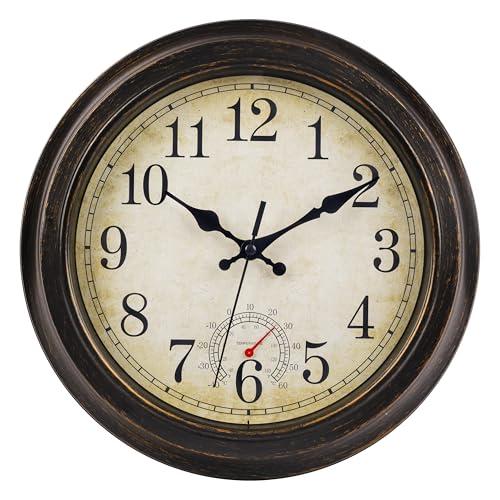 jomparis 30CM Outdoor Wanduhr mit Thermometer...