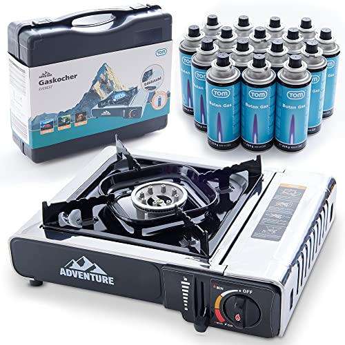 TOM Adventure Edelstahl Camping-Gaskocher mit...